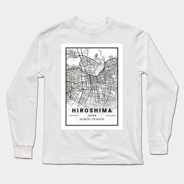 Hiroshima Light City Map Long Sleeve T-Shirt by tienstencil